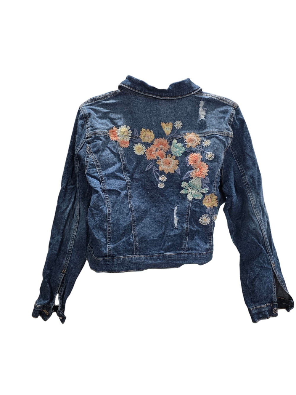 Jessica Simpson Embroidered Floral Jean Jacket - Blue